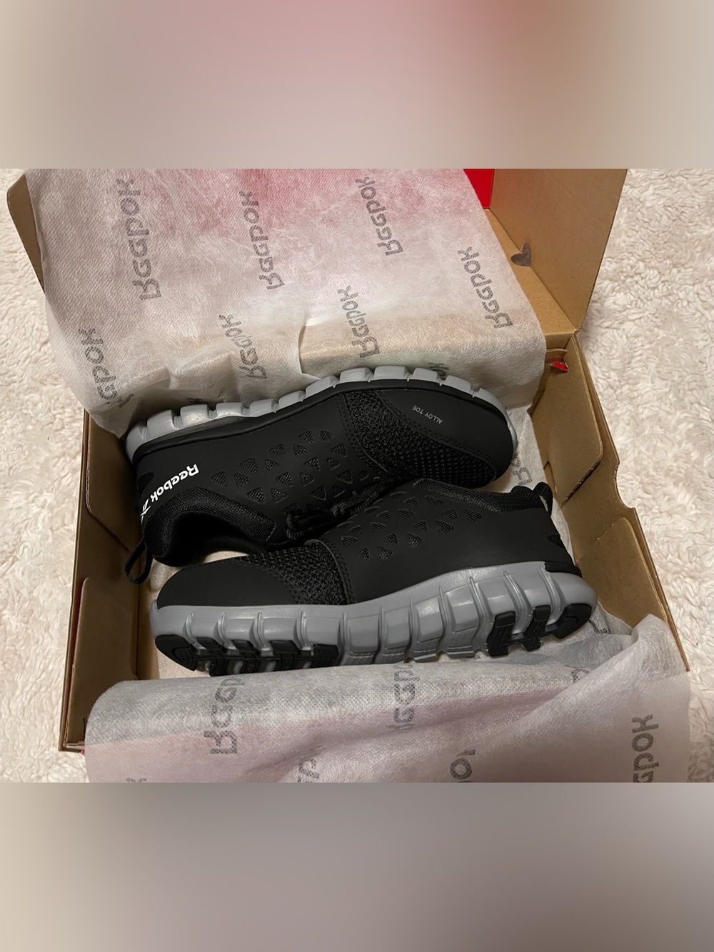 New Reebok Sublite CushionWork Shoes Women's 7M Black Alloy Toe RBO41